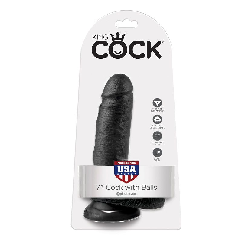 Imagen que nos facilita KING COCK de su producto erótico KING COCK - 7 PENE REALÍSTICO NEGRO 17.8 CM para nuestra categoría "JUGUETES BIENESTAR |Dildos sin Vibración|Penes realisticos".