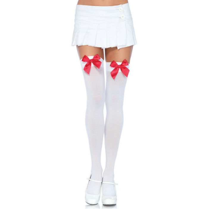 Imagen que nos facilita LEG AVENUE HOSIERY de su producto erótico LEG AVENUE - MEDIAS NYLON BLANCO Y LAZO ROJO para nuestra categoría "MODA & LENCERÍA|Lencería Mujer|Lencería Sexy|Medias".