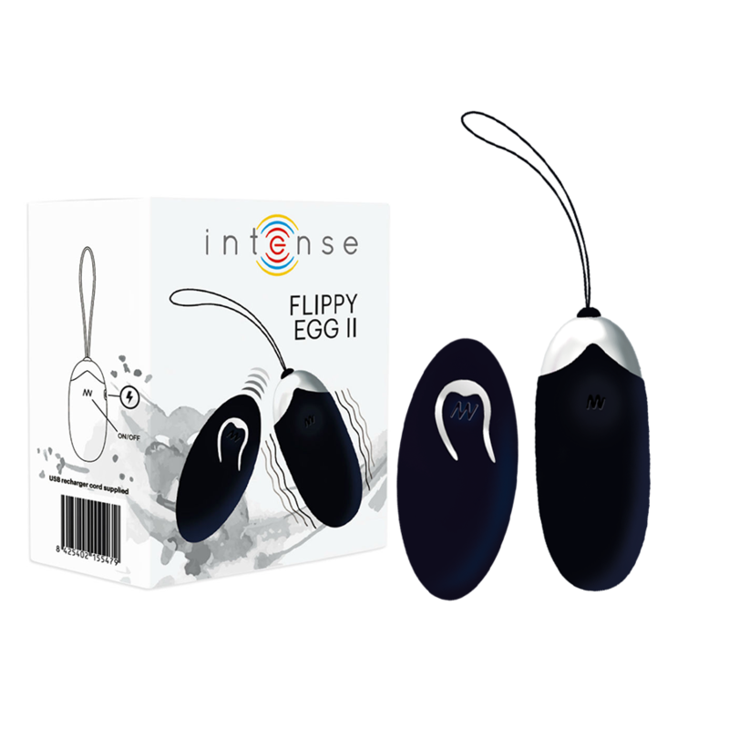 Imagen que nos facilita INTENSE COUPLES TOYS de su producto erótico INTENSE - FLIPPY II HUEVO RECARGABLE REMOTO NEGRO para nuestra categoría "JUGUETES BIENESTAR |Vibradores|Vibradores control remoto".