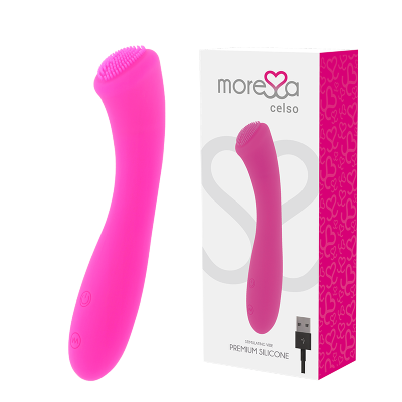 Imagen que nos facilita MORESSA de su producto erótico MORESSA - CELSO MASAJEADOR DUO PUNTO G Y SUERO PELVICO PREMIUM SILICONE RECARGABLE para nuestra categoría "JUGUETES BIENESTAR |Vibradores|Vibradores Punto G".