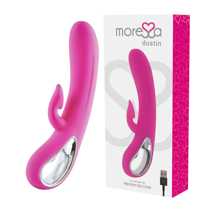Imagen que nos facilita MORESSA de su producto erótico MORESSA - DUSTIN SUCCIONADOR CLITORIAL Y POTENTE VIBRACIÓN PREMIUM SILICONE RECARGABLE para nuestra categoría "JUGUETES BIENESTAR |Vibradores|Vibradores Rabbit".
