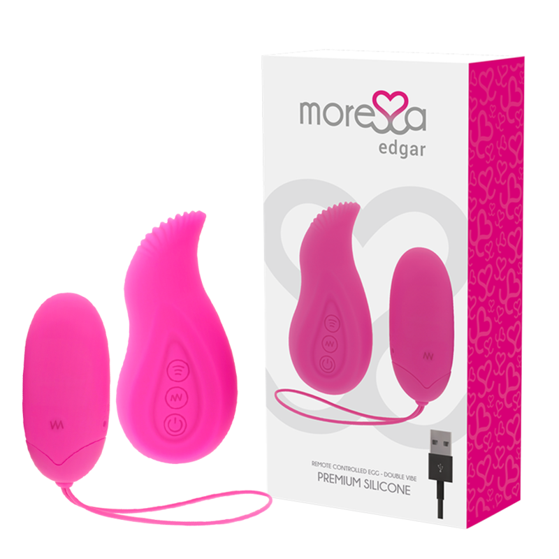 Imagen que nos facilita MORESSA de su producto erótico MORESSA - EDGAR SET DUO HUEVO REMOTO Y MANDO CON VIBRACIÓN INCORPORADA PREMIUM SILICONE CONTROL REMOTO para nuestra categoría "JUGUETES BIENESTAR |Vibradores|Vibradores control remoto".