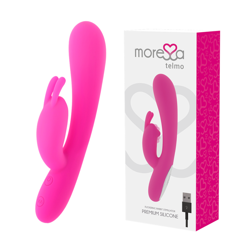 Imagen que nos facilita MORESSA de su producto erótico MORESSA - TELMO TICKLING CLITORIAL PREMIUM SILICONE RECARGABLE para nuestra categoría "JUGUETES BIENESTAR |Vibradores|Vibradores Clasicos anales o vaginales".