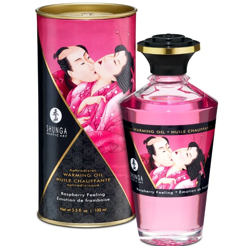 Imagen que nos facilita SHUNGA OILS de su producto erótico SHUNGA - ACEITE MASAJE EFECTO CALOR SABOR INTENSO FRAMBUESA 100 ML para nuestra categoría "DROGUERÍA |Para Masajes|Con efecto calor".