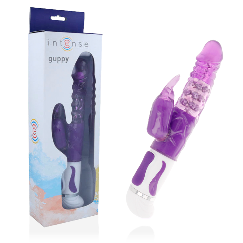 Imagen que nos facilita INTENSE FUN de su producto erótico INTENSE - GUPPY VIBRADOR ROTADOR LILA para nuestra categoría "JUGUETES BIENESTAR |Vibradores|Vibradores Rabbit".