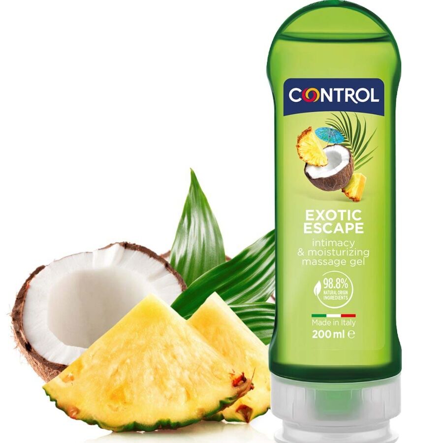 Imagen que nos facilita CONTROL LUBES de su producto erótico CONTROL - 2 EN 1 MASSAGE & PLEASURE EXOTIC 200 ML para nuestra categoría "DROGUERÍA |Para Masajes|Aceites con Sabores".