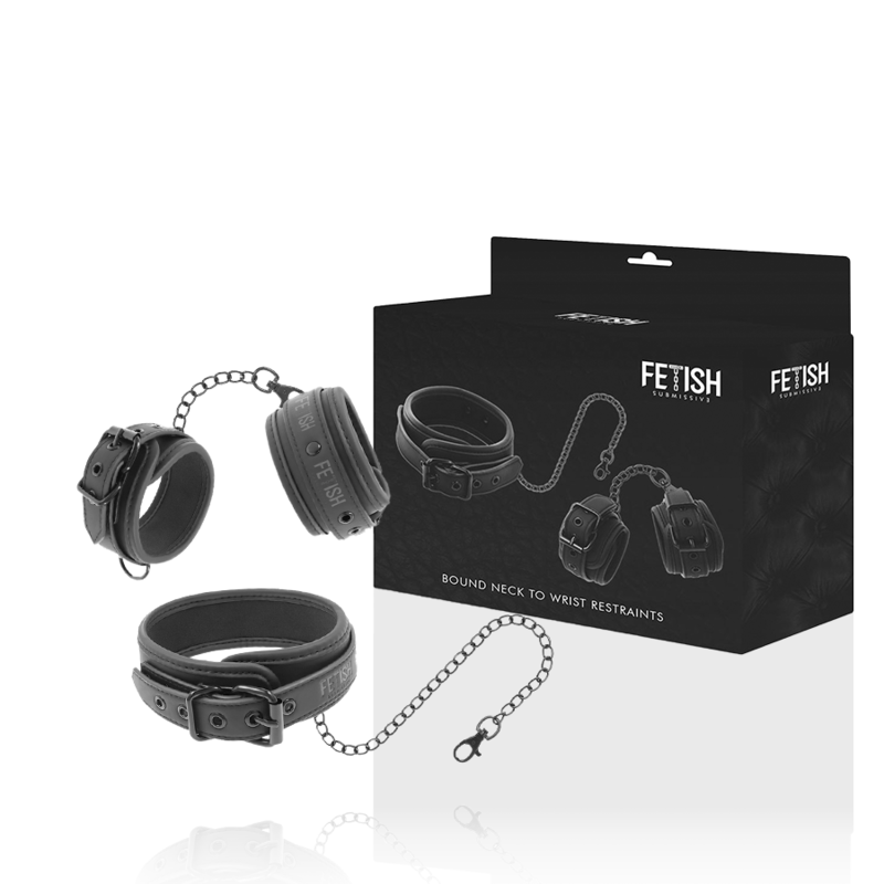 Imagen que nos facilita FETISH SUBMISSIVE BONDAGE de su producto erótico FETISH SUBMISSIVE - COLLAR Y ESPOSAS CUERO VEGANO CON FORRO DE NEOPRENO para nuestra categoría "BDSM & BONDAGE |Bondage|Esposas".