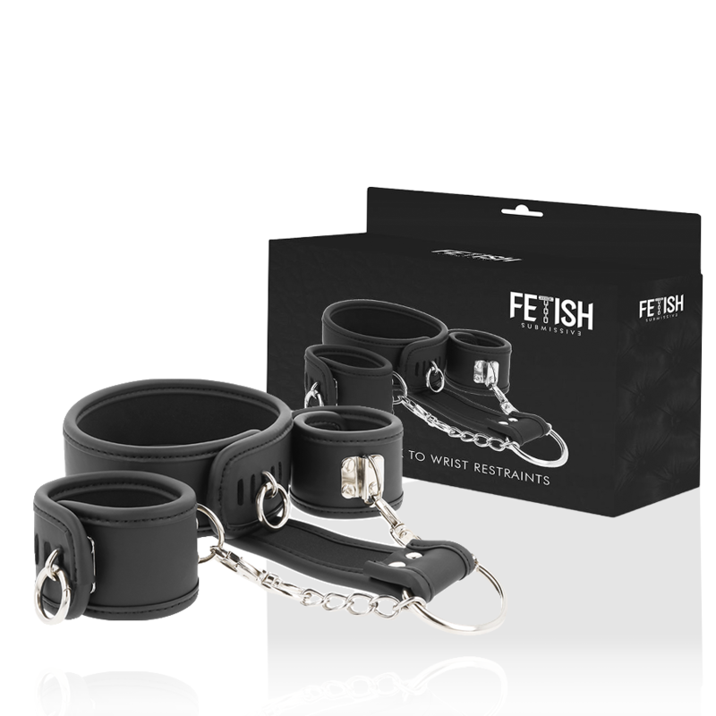 Imagen que nos facilita FETISH SUBMISSIVE BONDAGE de su producto erótico FETISH SUBMISSIVE - COLLAR Y ESPOSAS CUERO VEGANO CON FORRO DE NEOPRENO para nuestra categoría "BDSM & BONDAGE |Bondage|Esposas".