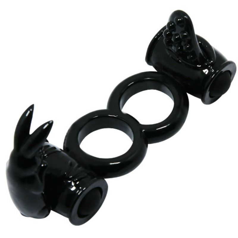 Imagen que nos facilita BAILE FOR HIM de su producto erótico BAILE - SWEET RING ANILLO DOBLE CON RABBIT DOBLE para nuestra categoría "JUGUETES BIENESTAR |Juguetes para Hombres|Accesorios para el pene|Anillos Pene|Anillos con Vibración".