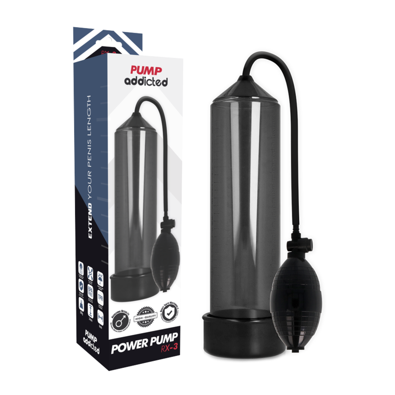 Imagen que nos facilita PUMP ADDICTED de su producto erótico PUMP ADDICTED - RX3 BOMBA ERECCIÓN NEGRO para nuestra categoría "JUGUETES BIENESTAR |Juguetes para Hombres|Accesorios para el pene|Bomba Alargadora Pene".