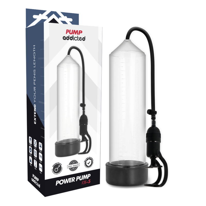 Imagen que nos facilita PUMP ADDICTED de su producto erótico PUMP ADDICTED - BOMBA ERECCIÓN RX5 TRANSPARENTE para nuestra categoría "JUGUETES BIENESTAR |Juguetes para Hombres|Accesorios para el pene|Bomba Alargadora Pene".