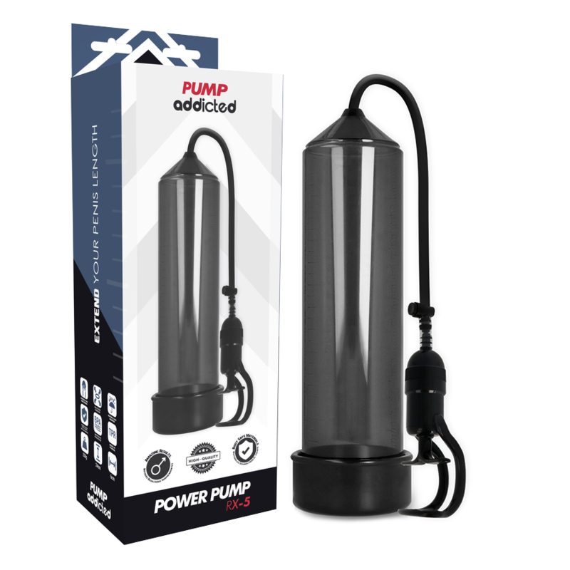 Imagen que nos facilita PUMP ADDICTED de su producto erótico PUMP ADDICTED - BOMBA ERECCIÓN RX5 NEGRO para nuestra categoría "JUGUETES BIENESTAR |Juguetes para Hombres|Accesorios para el pene|Bomba Alargadora Pene".