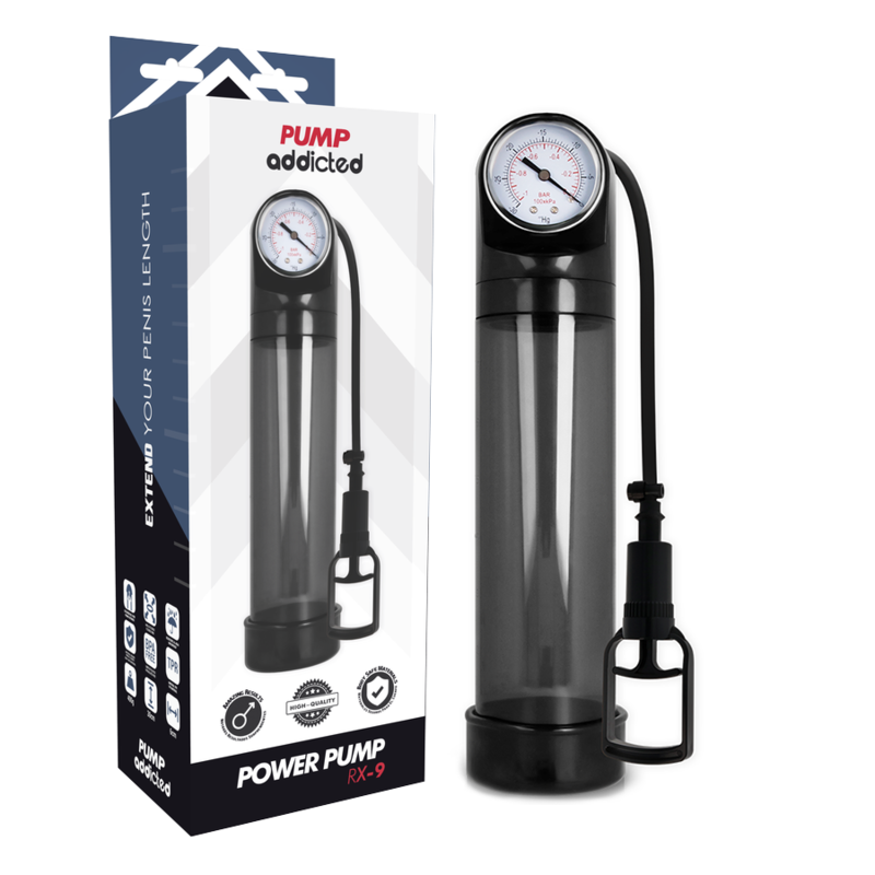Imagen que nos facilita PUMP ADDICTED de su producto erótico PUMP ADDICTED - BOMBA ERECCIÓN RX9 NEGRO para nuestra categoría "JUGUETES BIENESTAR |Juguetes para Hombres|Accesorios para el pene|Bomba Alargadora Pene".