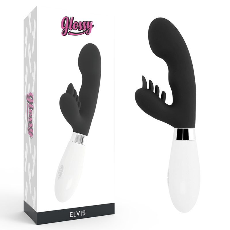 Imagen que nos facilita GLOSSY de su producto erótico GLOSSY - ELVIS RABBIT NEGRO para nuestra categoría "JUGUETES BIENESTAR |Vibradores|Vibradores Rabbit".