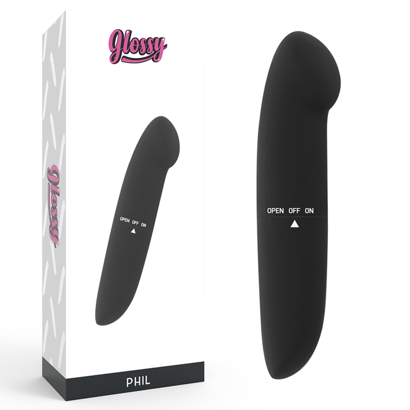 Imagen que nos facilita GLOSSY de su producto erótico GLOSSY - PHIL VIBRADOR NEGRO para nuestra categoría "JUGUETES BIENESTAR |Vibradores|Mini vibradores".