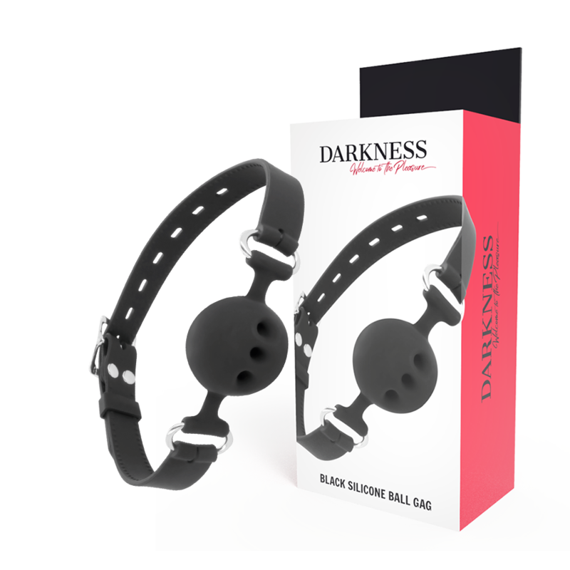 Imagen que nos facilita DARKNESS BONDAGE de su producto erótico DARKNESS - MORDAZA TRANSPIRABLE SILICONA NEGRO para nuestra categoría "BDSM & BONDAGE |Bondage|Mordazas".