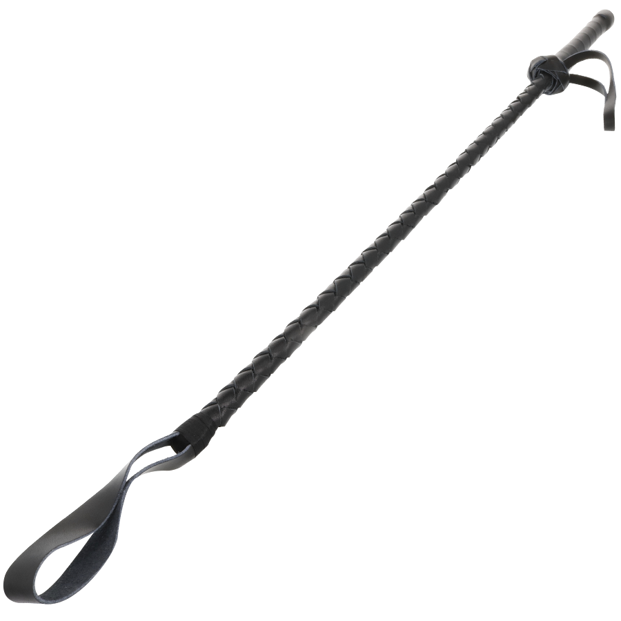 Imagen que nos facilita DARKNESS SENSATIONS de su producto erótico DARKNESS - FUSTA LEATHER FETISH BDSM 60CM para nuestra categoría "BDSM & BONDAGE |Artículos BDSM|Látigos Golpes Suaves".