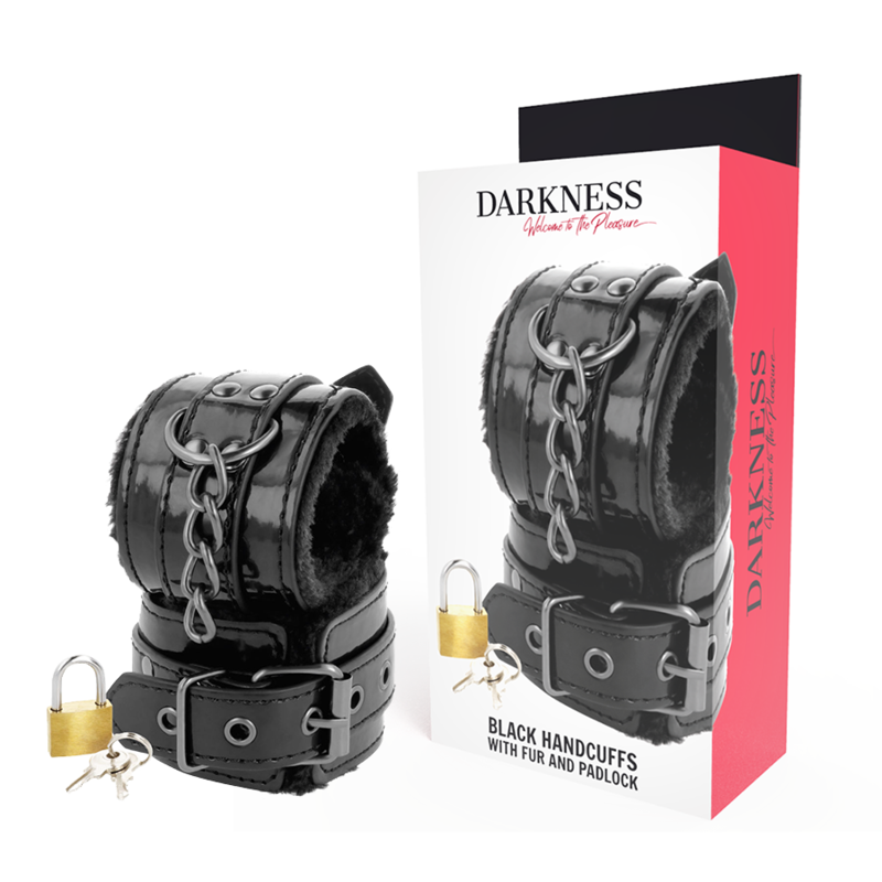 Imagen que nos facilita DARKNESS BONDAGE de su producto erótico DARKNESS - ESPOSAS CUERO AJUSTABLES MANOS NEGRO CON CANDADO para nuestra categoría "BDSM & BONDAGE |Bondage|Esposas".