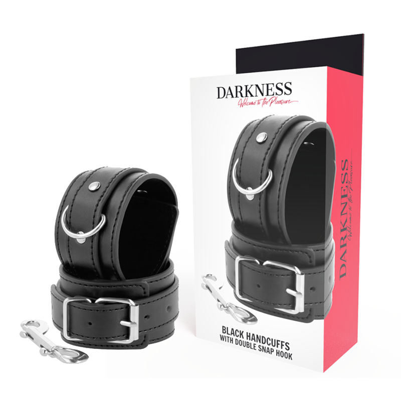 Imagen que nos facilita DARKNESS BONDAGE de su producto erótico DARKNESS - ESPOSAS AJUSTABLES NEGRO CON DOBLE CINTA REFUERZO para nuestra categoría "BDSM & BONDAGE |Bondage|Esposas".