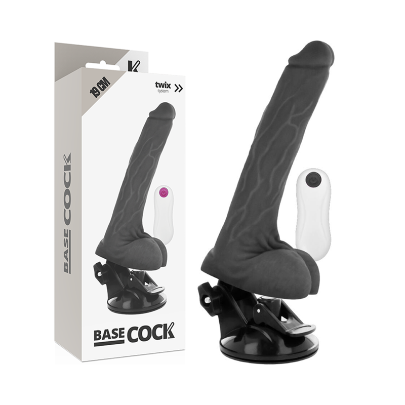 Imagen que nos facilita BASECOCK de su producto erótico BASECOCK - VIBRADOR REALÍSTICO CONTROL REMOTO NEGRO 19 CM -O- 4 CM para nuestra categoría "JUGUETES BIENESTAR |Vibradores|Vibradores control remoto".