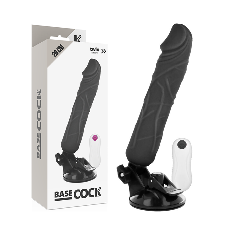 Imagen que nos facilita BASECOCK de su producto erótico BASECOCK - VIBRADOR REALÍSTICO CONTROL REMOTO NEGRO 20 CM -O- 4 CM para nuestra categoría "JUGUETES BIENESTAR |Vibradores|Vibradores control remoto".