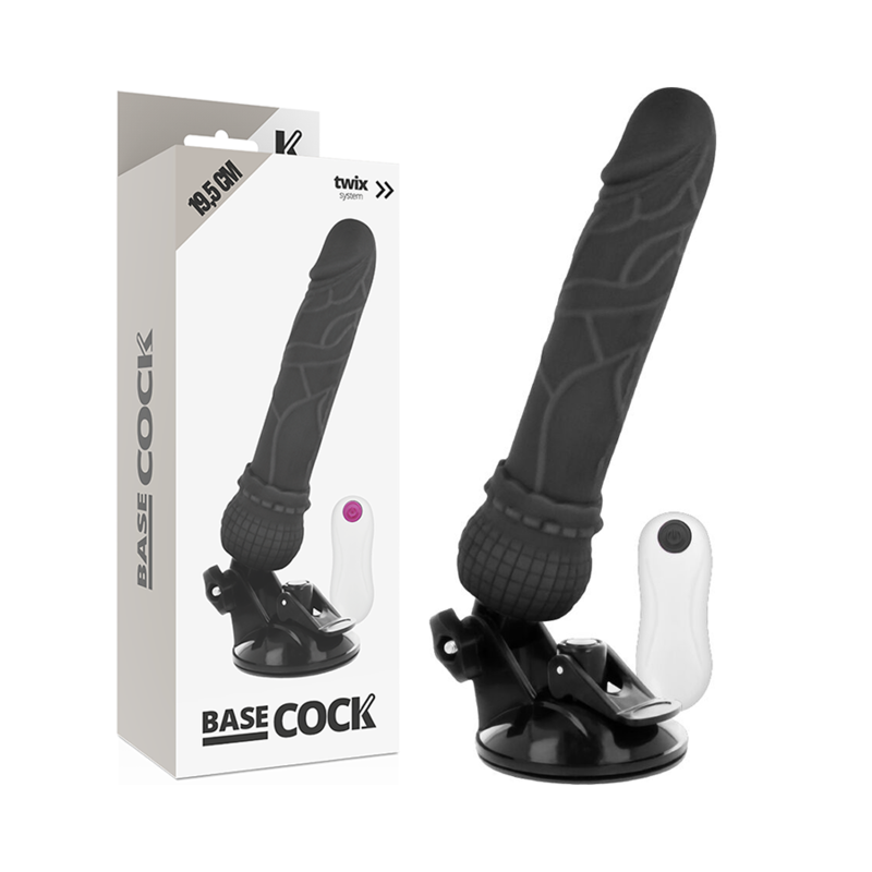 Imagen que nos facilita BASECOCK de su producto erótico BASECOCK - VIBRADOR REALÍSTICO CONTROL REMOTO NEGRO 19.5 CM -O- 4 CM para nuestra categoría "JUGUETES BIENESTAR |Vibradores|Vibradores control remoto".