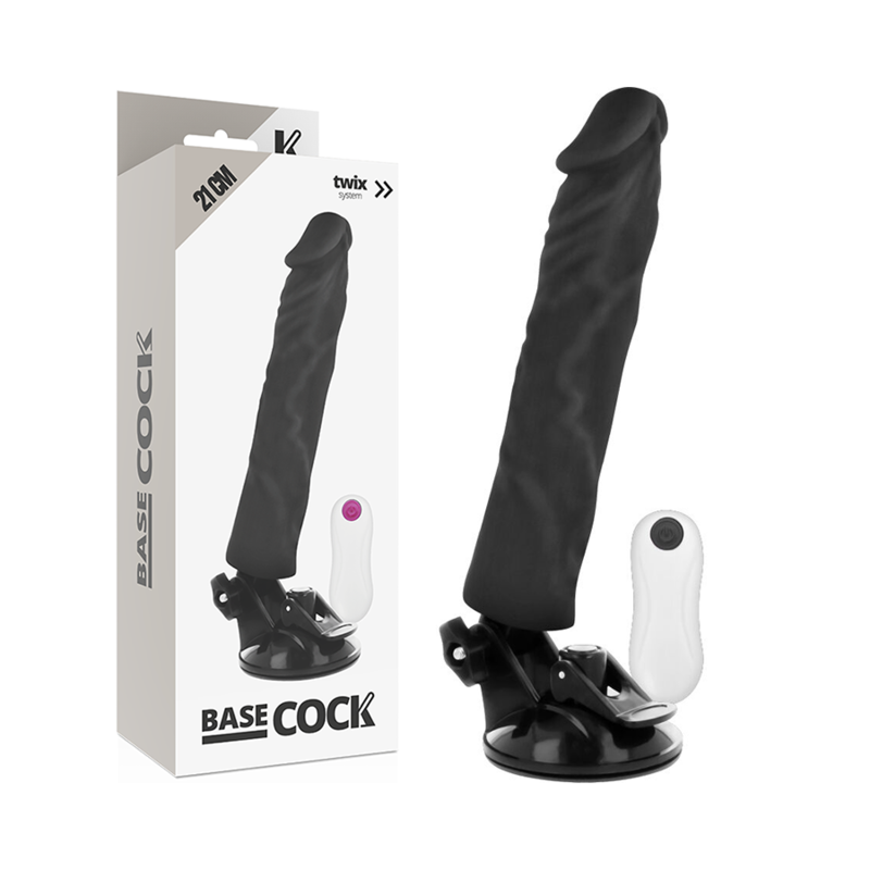 Imagen que nos facilita BASECOCK de su producto erótico BASECOCK - VIBRADOR REALÍSTICO CONTROL REMOTO NEGRO 21 CM -O- 4 CM para nuestra categoría "JUGUETES BIENESTAR |Vibradores|Vibradores control remoto".