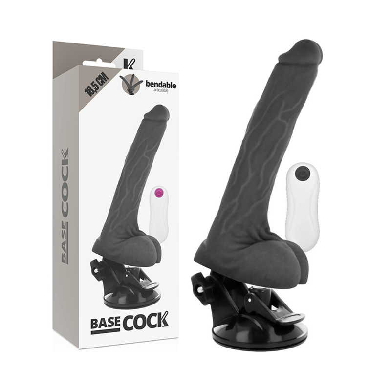 Imagen que nos facilita BASECOCK de su producto erótico BASECOCK - VIBRADOR REALÍSTICO ARTICULABLE CONTROL REMOTO NEGRO 18.5 CM -O- 4 CM para nuestra categoría "JUGUETES BIENESTAR |Vibradores|Vibradores control remoto".