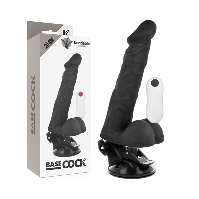 Imagen que nos facilita BASECOCK de su producto erótico BASECOCK - VIBRADOR REALÍSTICO ARTICULABLE CONTROL REMOTO NEGRO 20 CM -O- 4.5 CM para nuestra categoría "JUGUETES BIENESTAR |Vibradores|Vibradores control remoto".