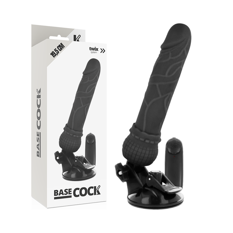 Imagen que nos facilita BASECOCK de su producto erótico BASECOCK - VIBRADOR REALÍSTICO CONTROL REMOTO NEGRO 19.5 CM -O- 4 CM para nuestra categoría "JUGUETES BIENESTAR |Vibradores|Vibradores control remoto".