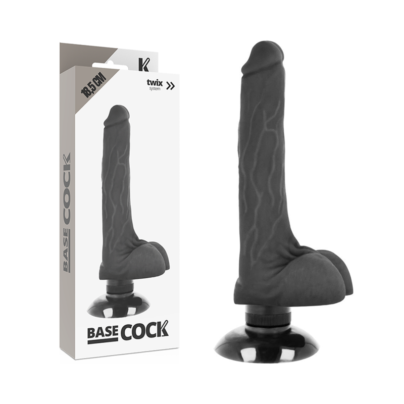 Imagen que nos facilita BASECOCK de su producto erótico BASECOCK - VIBRADOR REALÍSTICO 2-1 NEGRO 18.5 CM -O- 4 CM para nuestra categoría "JUGUETES BIENESTAR |Vibradores|Vibradores Realisticos".