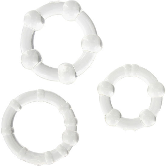 Imagen que nos facilita SEVEN CREATIONS de su producto erótico SEVEN CREATIONS - JUEGO TRES ANILLOS PENE TRANSPARENTE para nuestra categoría "JUGUETES BIENESTAR |Juguetes para Hombres|Accesorios para el pene".
