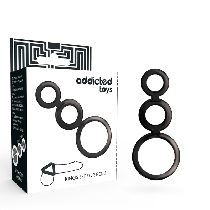 Imagen que nos facilita ADDICTED TOYS de su producto erótico ADDICTED TOYS - SET ANILLOS PENE Y TESTÍCULOS - AHUMADO para nuestra categoría "JUGUETES BIENESTAR |Juguetes para Hombres|Accesorios para el pene|Anillos Pene|Anillos sin vibración".
