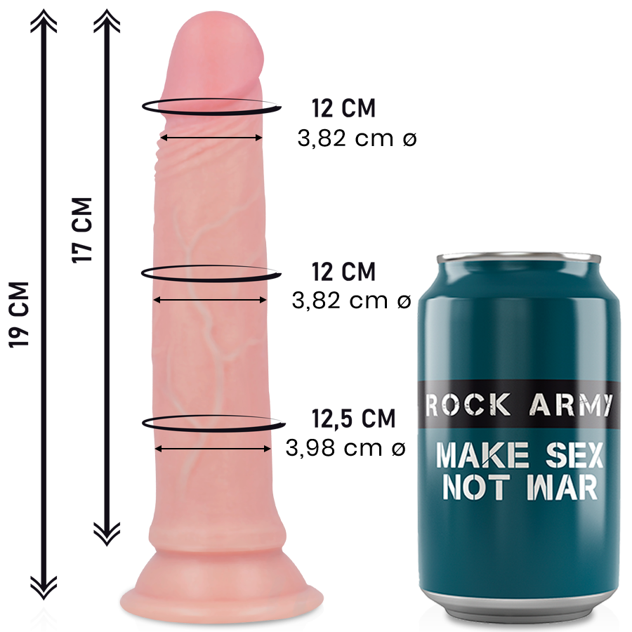Imagen que nos facilita ROCK ARMY de su producto erótico ROCKARMY - AVENGER DILDO REALÍSTICO LIQUID SILICONE 19 CM -O- 3.98 CM para nuestra categoría "JUGUETES BIENESTAR |Dildos sin Vibración|Penes realisticos".