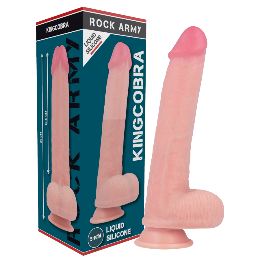 Imagen que nos facilita ROCK ARMY de su producto erótico ROCKARMY - KINGCOBRA DILDO REALÍSTICO LIQUID SILICONE 24 CM -O- 4.77 CM para nuestra categoría "JUGUETES BIENESTAR |Dildos sin Vibración|Penes realisticos".
