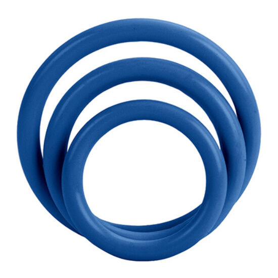 Imagen que nos facilita CALEXOTICS de su producto erótico CALEXOTICS - SET TRES ANILLAS AZUL ERECCIÓN para nuestra categoría "JUGUETES BIENESTAR |Juguetes para Hombres|Accesorios para el pene".