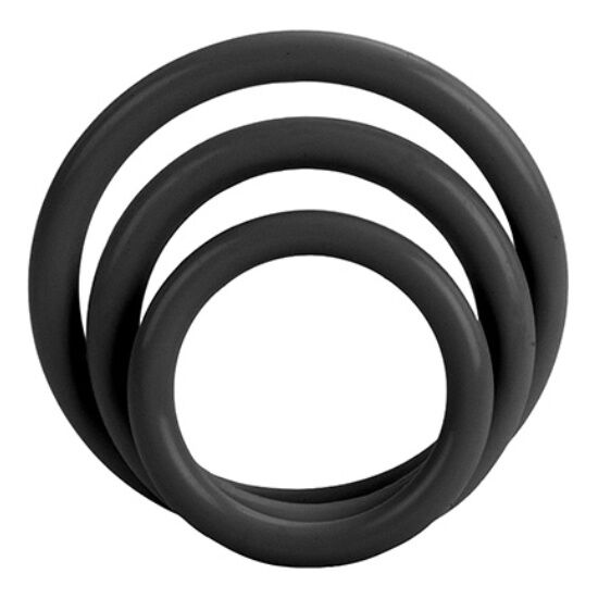 Imagen que nos facilita CALEXOTICS de su producto erótico CALEXOTICS - SET TRES ANILLAS NEGRO ERECCIÓN para nuestra categoría "JUGUETES BIENESTAR |Juguetes para Hombres|Accesorios para el pene".