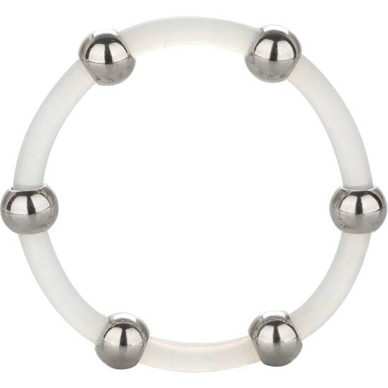 Imagen que nos facilita CALEXOTICS de su producto erótico CALEXOTICS - ANILLO DE SILICONA CON CUENTAS DE ACERO TALLA XL para nuestra categoría "JUGUETES BIENESTAR |Juguetes para Hombres|Accesorios para el pene|Anillos Pene|Anillos sin vibración".
