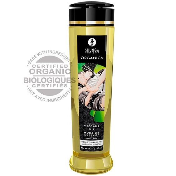 Imagen que nos facilita SHUNGA OILS de su producto erótico SHUNGA - ACEITE DE MASAJE ORGÁNICO NATURAL 240 ML para nuestra categoría "DROGUERÍA |Para Masajes|Aceites sin sabores".