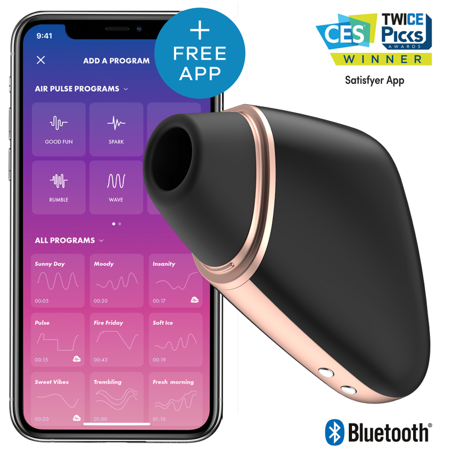 Imagen que nos facilita SATISFYER CONNECT de su producto erótico SATISFYER - LOVE TRIANGLE ESTIMULADOR Y VIBRADOR NEGRO para nuestra categoría "JUGUETES BIENESTAR |Vibradores|Vibradores con APP".
