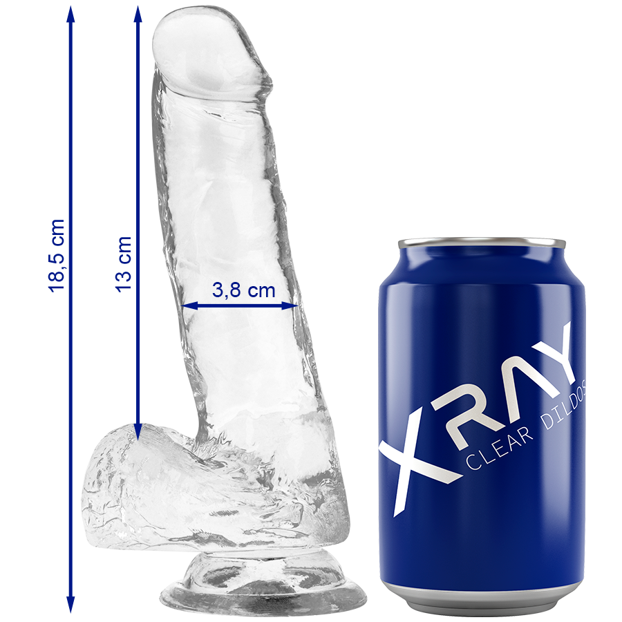 Imagen que nos facilita X RAY de su producto erótico X RAY - CLEAR DILDO REALISTA TRANSPARENTE 18.5 CM -O- 3.8 CM para nuestra categoría "JUGUETES BIENESTAR |Dildos sin Vibración|Penes realisticos".