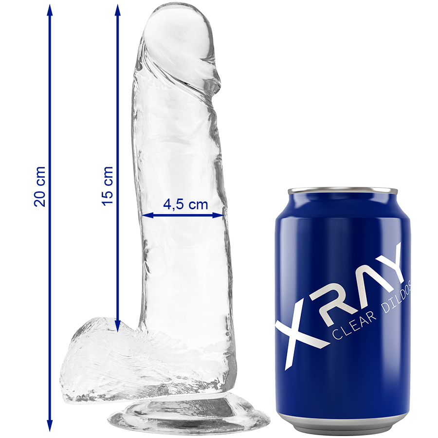 Imagen que nos facilita X RAY de su producto erótico X RAY - CLEAR DILDO REALISTA TRANSPARENTE 20 CM -O- 4.5 CM para nuestra categoría "JUGUETES BIENESTAR |Dildos sin Vibración|Penes realisticos".