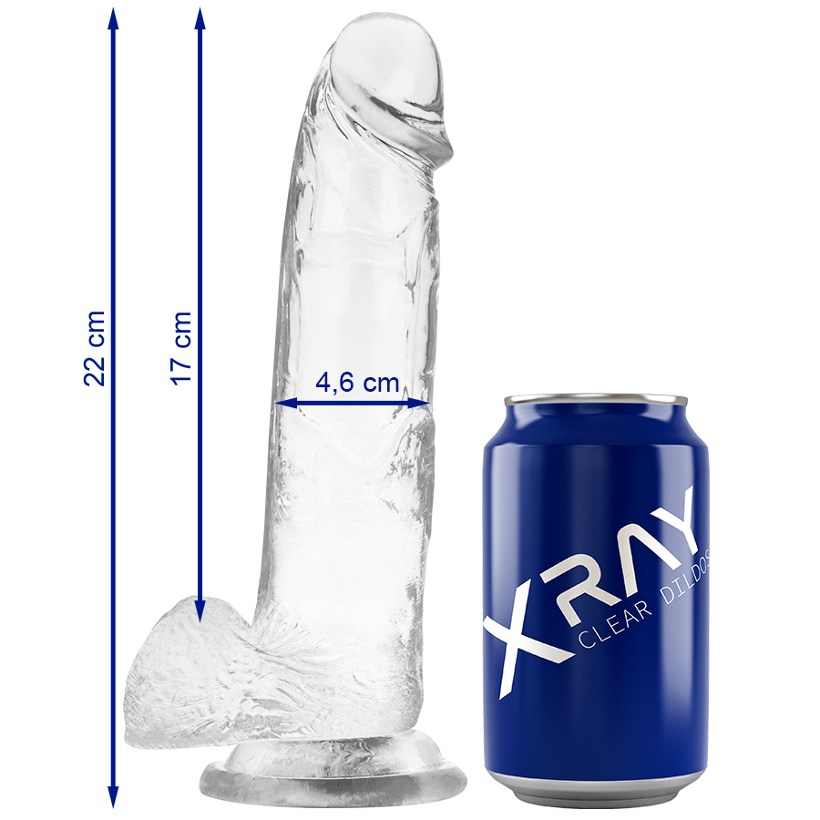 Imagen que nos facilita X RAY de su producto erótico X RAY - CLEAR DILDO REALISTA TRANSPARENTE 22 CM -O- 4.6 CM para nuestra categoría "JUGUETES BIENESTAR |Dildos sin Vibración|Penes realisticos".