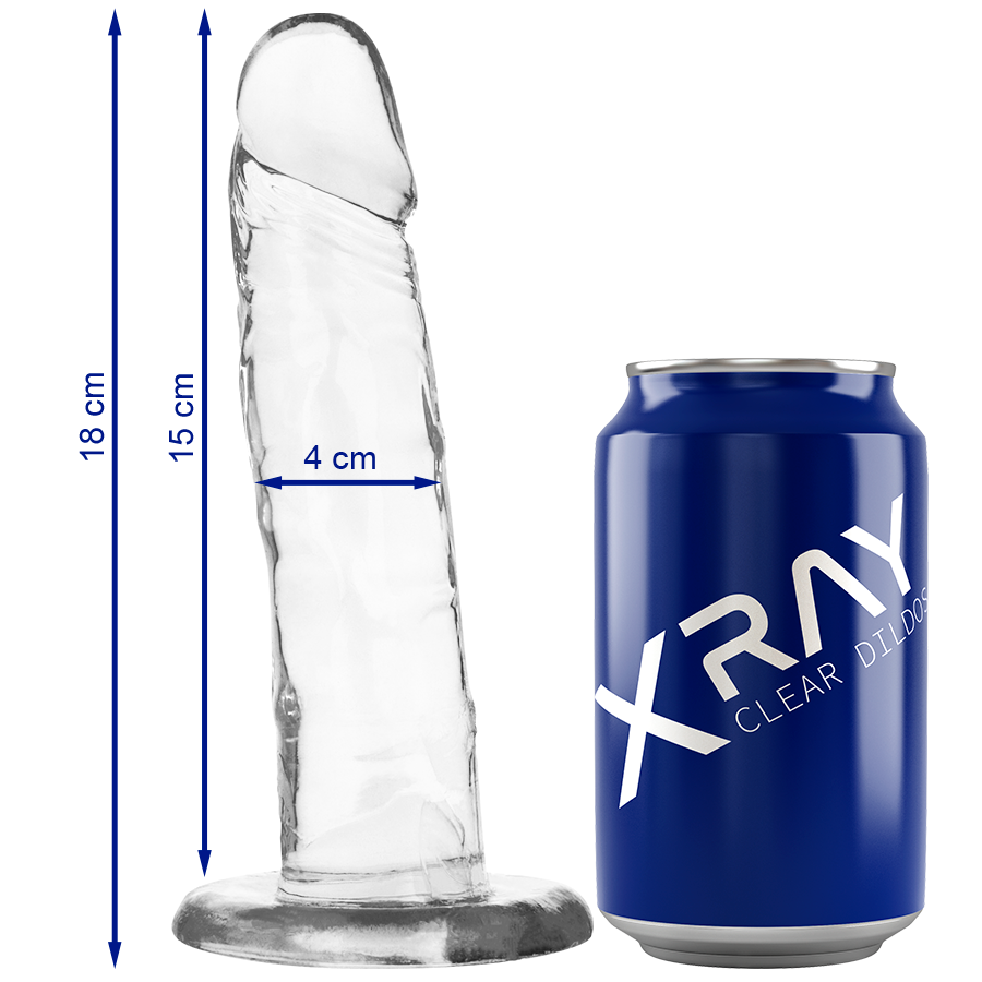 Imagen que nos facilita X RAY de su producto erótico X RAY - CLEAR DILDO TRANSPARENTE 18 CM -O- 4 CM para nuestra categoría "JUGUETES BIENESTAR |Dildos sin Vibración|Penes realisticos".