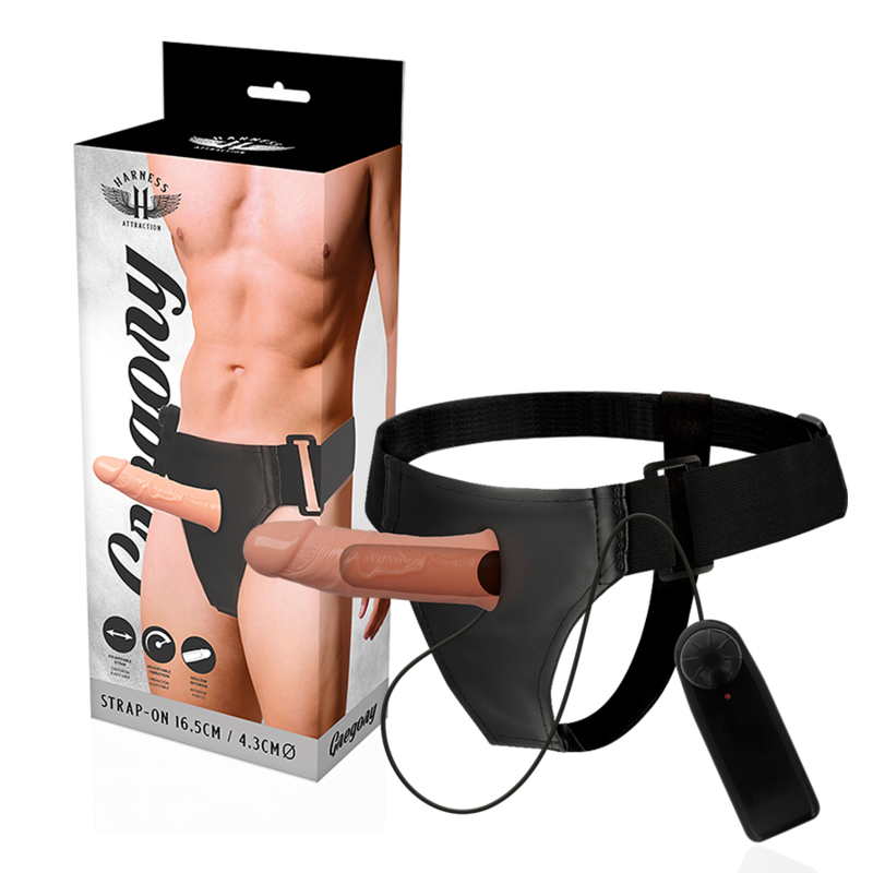 Imagen que nos facilita HARNESS ATTRACTION de su producto erótico HARNESS ATTRACTION - ARNÉS  HUECO GREGORY CON VIBRADOR 16.5 CM -O- 4.3 CM para nuestra categoría "JUGUETES BIENESTAR |Juguetes para Hombres|Accesorios para el pene|Extensor pene con Arnés".