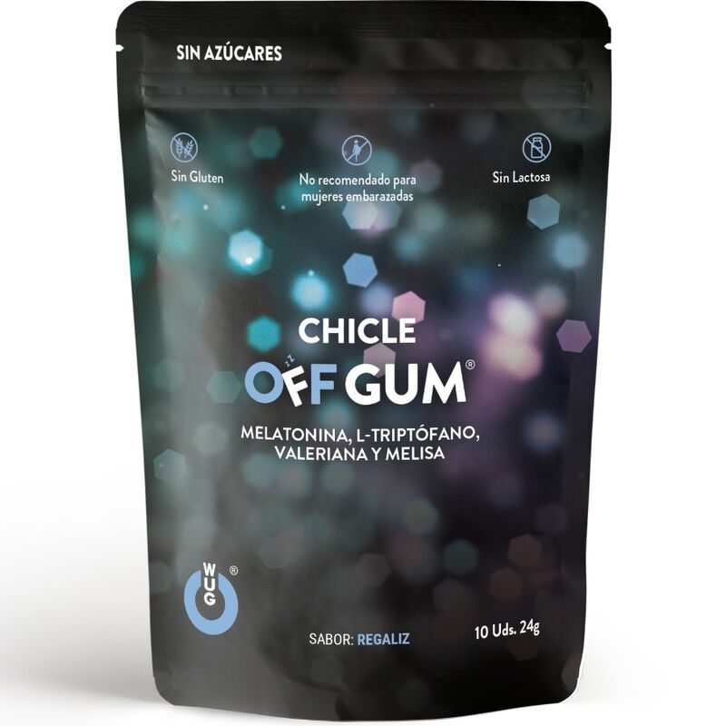 Imagen que nos facilita WUG GUM de su producto erótico WUG Off Gum – El chicle funcional que te ayuda a relajarte y dormir mejor para nuestra categoría "DROGUERÍA |Complementos Alimenticios|Chicles Estimulantes".