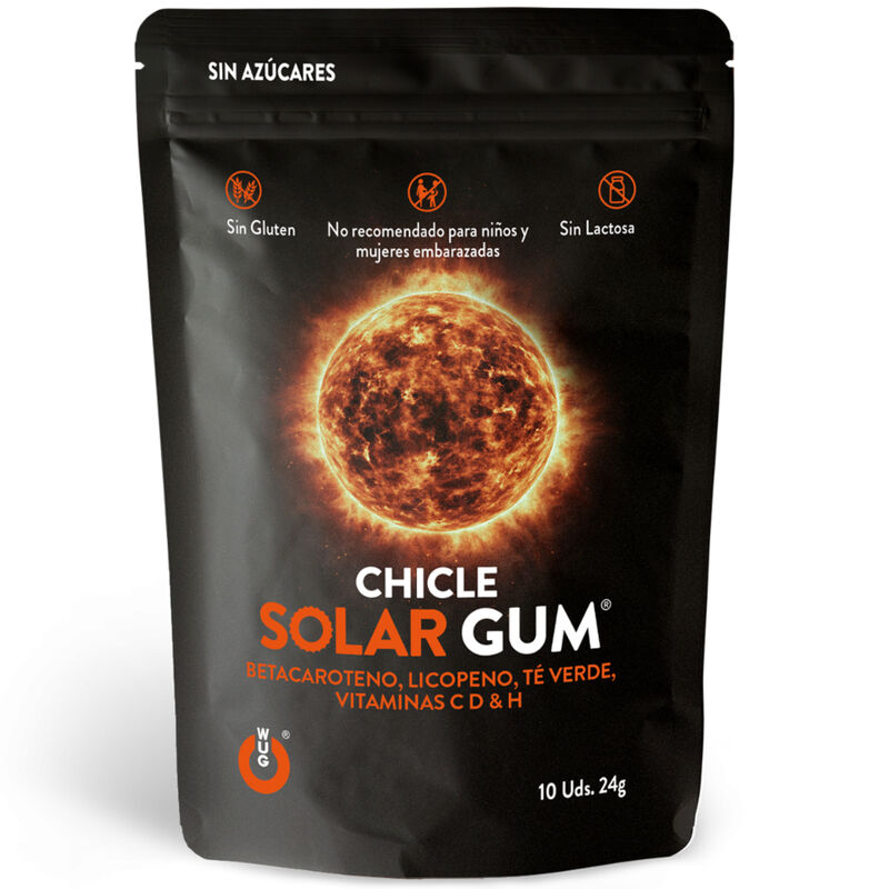 Imagen que nos facilita WUG GUM de su producto erótico WUG Solar Gum – El chicle que prepara tu piel para el sol para nuestra categoría "DROGUERÍA |Complementos Alimenticios|Chicles Estimulantes".