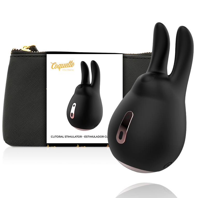 Imagen que nos facilita COQUETTE TOYS de su producto erótico COQUETTE CHIC DESIRE - ESTIMULADOR CLÍTORIS NEGRO / GOLD CONEJO para nuestra categoría "JUGUETES BIENESTAR |Vibradores|Mini vibradores".