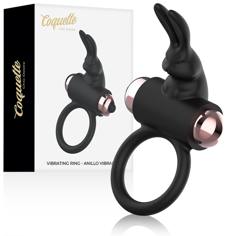 Imagen que nos facilita COQUETTE TOYS de su producto erótico COQUETTE CHIC DESIRE - COCK RING ANILLO VIBRADOR NEGRO / GOLD para nuestra categoría "JUGUETES BIENESTAR |Juguetes para Hombres|Accesorios para el pene|Anillos Pene|Anillos con Vibración".