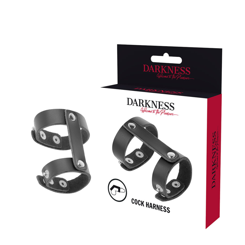 Imagen que nos facilita DARKNESS BONDAGE de su producto erótico DARKNESS - ANILLO PENE Y TESTÍCULOS AJUSTABLE LEATHER para nuestra categoría "JUGUETES BIENESTAR |Juguetes para Hombres|Accesorios para el pene|Anillos Pene|Anillos sin vibración".